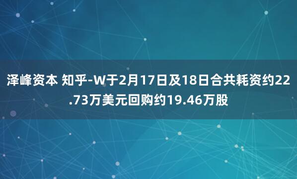 泽峰资本 知乎-W于2月17日及18日合共耗资约22.73万美元回购约19.46万股